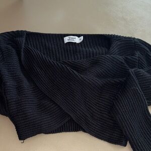 Tiger Mist Black Off-Shoulder Ribbed Cropped Sweater